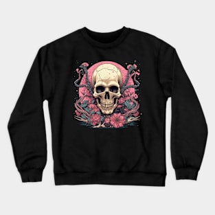 Classical Skull with Flowers and Sticks Crewneck Sweatshirt